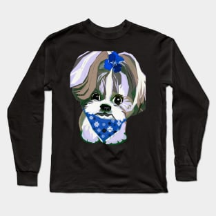 Shih Tzu Dog’s Cute Portrait in Digital Pop Art Style Long Sleeve T-Shirt